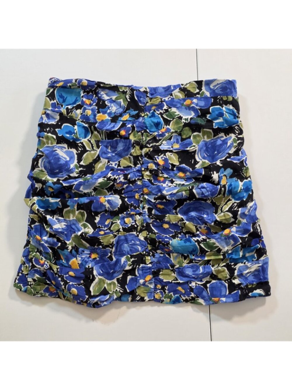 Zara Blue Floral Ruched Mini Skirt S Join Life Viscose Boho Blogger Favorite Y2K - Picture 2 of 16
